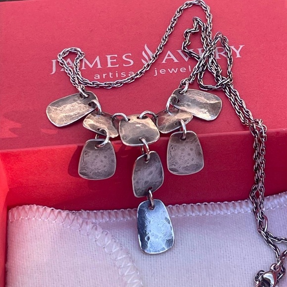 James Avery Retired Hammered Square link drop sterling silver necklace - Picture 3 of 6